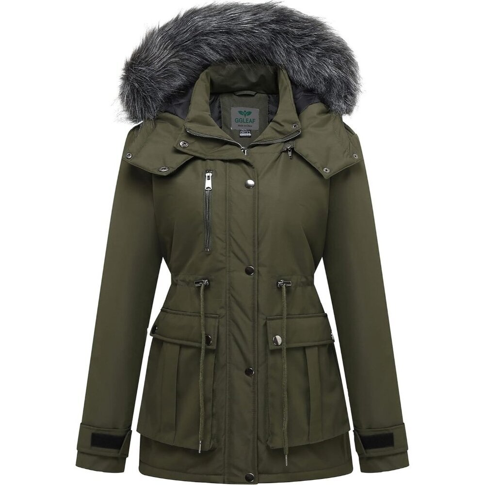 〽️Women's Green Winter Coat Warm Puffer Jacket Thicken Parka with Removable Hood